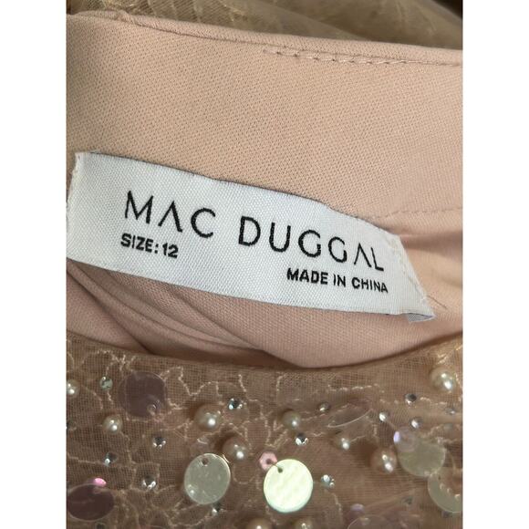 Mac Duggal Women's Disc Embellished Sequin Gown with Feather Dusty Rose Size 12 - Picture 13 of 16